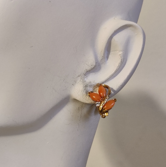 Vintage Genuine Coral 22KGP Earrings - Picture 8 of 12